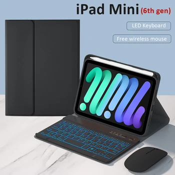 для Apple iPad mini 6 Чехол для клавиатуры Smart Pencil Slot Мини-Чехол с Магнитной светодиодной Клавиатурой для iPad Mini 6 gen Free Mouse