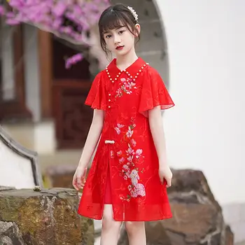 Древнекитайское традиционное платье Ципао Костюм Hanfu Для детей Летние платья для девочек сценические платья для вечеринок Повседневная одежда для вечеринок Cheongsam