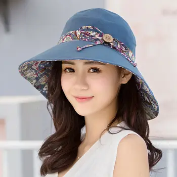 Женская двусторонняя хлопчатобумажная льняная солнцезащитная шляпа с цветочным принтом, женские складные пляжные шляпы с широкими полями, защита от ультрафиолета, Женская панама