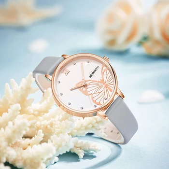 Женские наручные часы REBIRTH, кожаный ремешок из розового золота, минималистичный дизайн, простой циферблат, элитный бренд, женские кварцевые часы для женщин