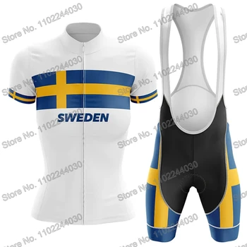 Женщины 2023, Швеция, Велосипедная одежда, Летний Комплект из джерси для велоспорта, Рубашки для шоссейных велосипедов для девочек, костюм С коротким рукавом, Велосипедный нагрудник, Шорты-Майо