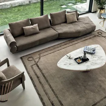 Итальянский диван, итальянская легкая роскошь, гостиная из матовой кожи в стиле постмодерн, вилла, нестандартная комбинация диванной мебели