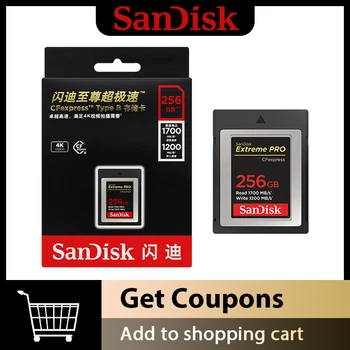Карта памяти SanDisk CFexpress Type B 512GB 256GB 128G Extreme PRO CFexpress Card Для записи необработанного видео 4K, Совместимого с камерой XQD