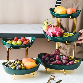 Керамическая Тарелка для фруктов, Железная полка, блюдо для конфет, гостиная, Домашняя 2-или 3-Слойная Ваза для фруктов, Лоток для закусок, Десертный столик, Подставка для дисплея