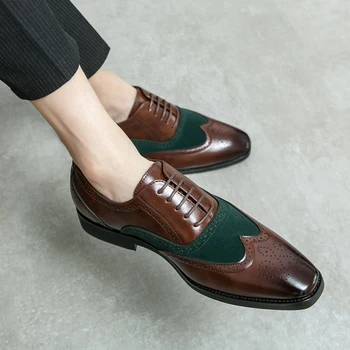 Классические высококачественные модные оксфордские туфли с острым носком, мужская обувь на шнуровке, роскошные мокасины с острым носком, повседневная роскошная кожаная обувь