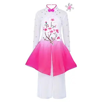Классический комплект одежды для танцев Янко, детский фан-танец для девочек, элегантный китайский костюм для древнего национального танца Ханфу для выступлений на сцене