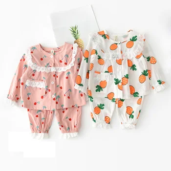 Комплект одежды для сна для маленьких девочек, весенне-осенний пижамный костюм для девочек, комплект одежды для девочек с мультяшным принтом RT343