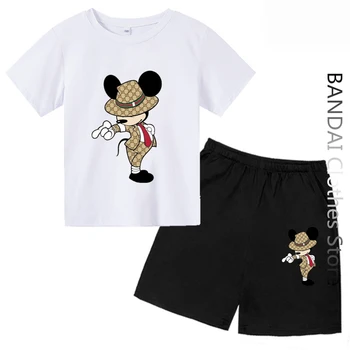 Комплект одежды с Микки Маусом для детей, летний костюм, футболки с героями мультфильмов, комплект спортивной одежды для младенцев, мужская и женская одежда