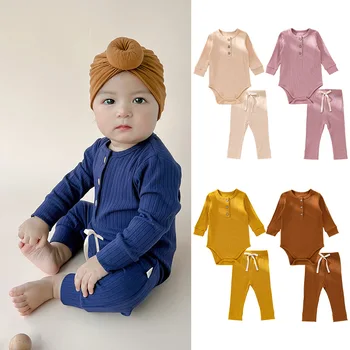 Комплекты Весенне-осенней одежды для новорожденных девочек и мальчиков, боди с длинными рукавами + брюки, наряды