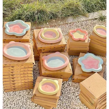 Корейская тарелка Мультяшные Десертные тарелки Милые Керамические Обеденные тарелки Плоская тарелка с ручной росписью для завтрака, салата, Фруктовый поднос, Тарелки