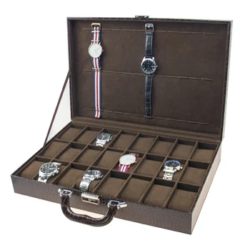 Коробка для часов, 36 слотов, Черный держатель для коллекции из кожи крокодила, Органайзер, Коробка для хранения часов с дисплеем для ключей, чемодан