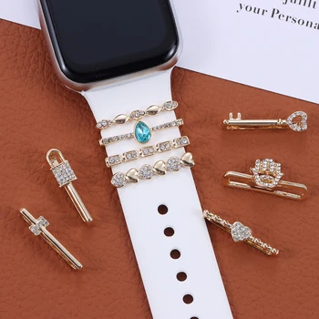 Креативные металлические подвески, декоративное кольцо для ремешка Apple Watch с бриллиантовым орнаментом, смарт-часы, силиконовый ремешок на запястье, аксессуары для ремешка