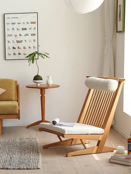 Кресло для отдыха Middle Island George, кресло для отдыха из массива дерева в японском стиле, кресло-кушетка для домашнего кабинета Со спинкой, мягкое кресло