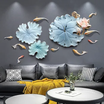 Легкий роскошный лист лотоса украшение стены гостиной подвесным трехмерным цветком настенные часы столовой украшение стены