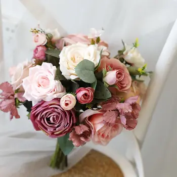 Лесная искусственная роза Розовая Камелия Свадебная Невеста Подружка невесты Свадебный букет с цветами Аксессуары