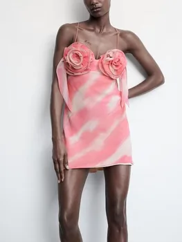 Летнее новое темпераментное женское платье для пляжного отдыха с милой сексуальной юбкой миди с цветочной открытой спиной на тонком ремешке