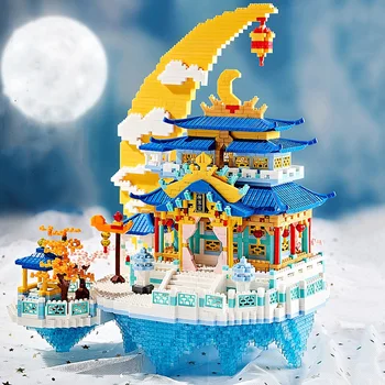 Лунный Дворец Облачный Павильон Фонарь Храм 3D Модель DIY Алмазные блоки Кирпичи Здание Китайская Традиционная Архитектура Игрушка для детей