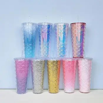 Многоцветная стильная чашка для питья из рыбьей чешуи, Многоразовая чашка для питья, герметичный подарок на День рождения