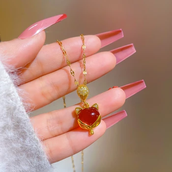 Модная цепочка для губ из нержавеющей стали, ожерелье с подвеской в виде тыквы для женщин, ожерелья из красного рубина и агата, винтажные украшения для девочек