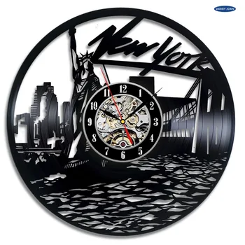 Настенные часы с виниловой пластинкой New York City Skyline - Украсьте свой дом современным искусством duvar saati