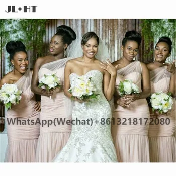 Нигерийское платье подружки невесты большого размера 2021 года на одно плечо, Длинное плиссированное платье для свадебной вечеринки, Шифоновые Африканские платья подружек невесты