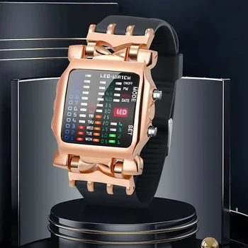 Новые цифровые часы для мужчин и женщин 2022, бинарные, светящиеся, Крутой спортивный стиль, Электронный светодиодный дисплей, циферблат, Мягкий браслет, мужские часы