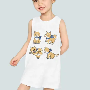 Ночная рубашка с собакой Сиба-Ину, пижамное платье для маленькой девочки, летняя пижама с героями мультфильмов для детей 4, 5, 6, 7, 8, 9 лет