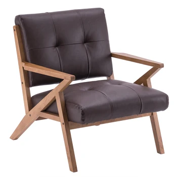 Односпальный диван-кресло 78x73x79 см, К-образное ретро-замшевое кресло для отдыха из массива дерева, коричневый [В наличии в США]