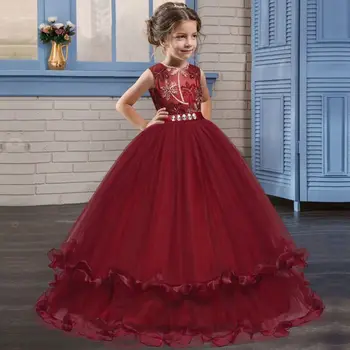 От 4 до 15 лет Кружевное свадебное платье с цветочным узором для маленьких девочек, элегантное праздничное платье без рукавов для маленьких девочек, платье принцессы, одежда для маленьких девочек