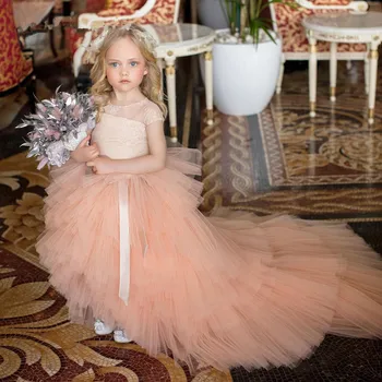Платье принцессы для девочек-цветочниц Дети Маленькие девочки Лепестки цветов Тюль Торжественное Свадебное платье Свадебное тюлевое вечернее платье