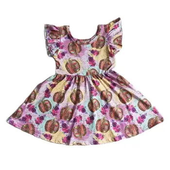 Платье с короткими рукавами в виде тыквы для маленьких девочек, Детское платье с короткими рукавами, Цветочная Леопардовая Детская Милая одежда Оптом, Детский День Благодарения