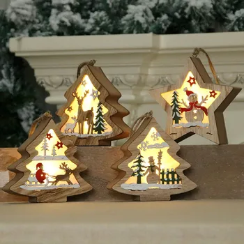 Рождественские украшения, светодиодная деревянная подвеска, украшение для Рождественской елки, Подвесные украшения Navidad, Рождественские подарки, Новый год 2023