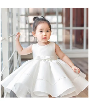 Розовое Платье с Бантом Для Новорожденной Девочки на 1-й День Рождения, Белое Бальное платье Для Маленькой Девочки, Платье Принцессы, Одежда Для Крещения Маленьких Девочек