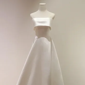 Роскошные свадебные макси-платья без бретелек из белого атласа для невесты 2022 Элегантное Тонкое длинное женское платье для коктейльной вечеринки для гостей выпускного вечера