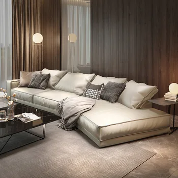 роскошный диван в гостиной Минималистский кожаный диван Современная минималистская квартира диван в гостиной легкий роскошный угловой диван в форме ветра