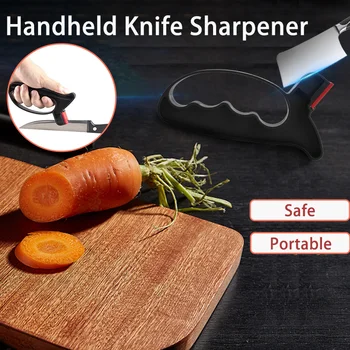 Ручная точилка для кухонных ножей, Портативный многофункциональный камень для быстрой заточки ножей с двумя пазами, Безопасные Аксессуары для кухонных ножей