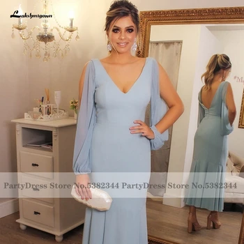 Сексуальные платья для гостей на свадьбу 2022 Светло-голубая Русалочка Шифоновое платье для матери невесты длиной до щиколоток Marraine