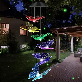 Украшение сада, Ландшафтный светильник для внутреннего двора, Ветряные колокольчики, Изменяющие цвет Светодиодные Солнечные фонари-бабочки
