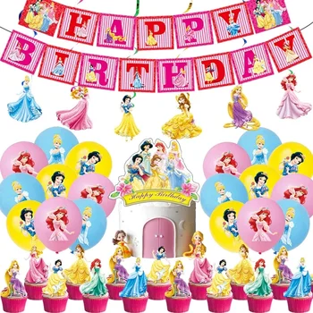 Украшения для вечеринки принцессы Диснея, баннер с воздушным шаром, топпер для торта, детский душ, товары для вечеринки по случаю Дня рождения для девочек, Сувениры
