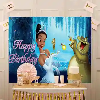 Фон принцессы и лягушки, фон для фотосъемки вечеринки Тианы, Душа ребенка, День рождения, торт, украшение стола, баннер