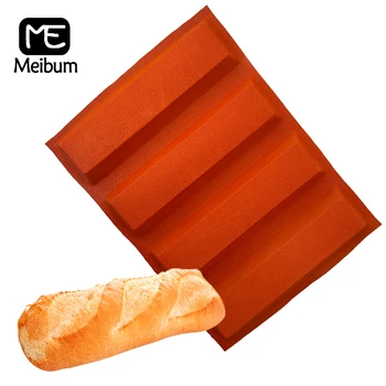 Форма для багета Meibum с 4 полостями черного или коричневого цвета, антипригарная форма для хлеба, форма для булочек, перфорированная силиконовая форма для выпечки из стекловолокна