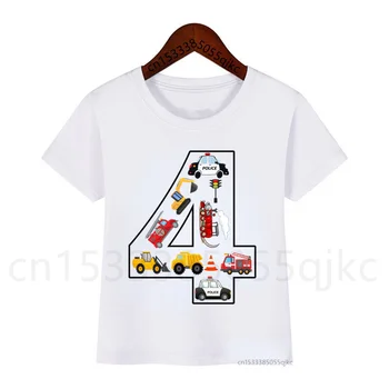 Футболка с изображением номера дня рождения экскаватора-погрузчика, детская полицейская машина, Футболка для именинника, Забавный подарок для мальчика и девочки, подарочный набор футболок