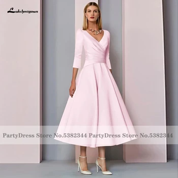 Халат Lakshmigown, Атласное Розовое платье для матери невесты 2021, Элегантные женские вечерние платья для свадебной вечеринки трапециевидной формы чайной длины