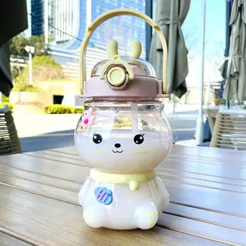 чашка для воды объемом 1130 мл, пищевая, легко моющаяся Бутылка для питья, портативная милая соломенная бутылка в форме 3D Кролика на лето