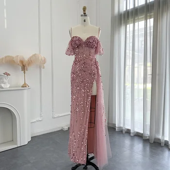 Шарон Саид Роскошные Дубайские Розовые вечерние платья Русалки для женщин Свадебные на тонких бретельках с высоким разрезом Синие платья для выпускного вечера SS356
