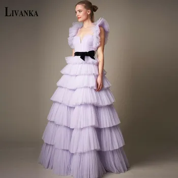 Элегантные вечерние платья LIVANKA для выпускного вечера с пышными рукавами, многослойные платья принцессы трапециевидной формы, Персонализированный Abendkleider